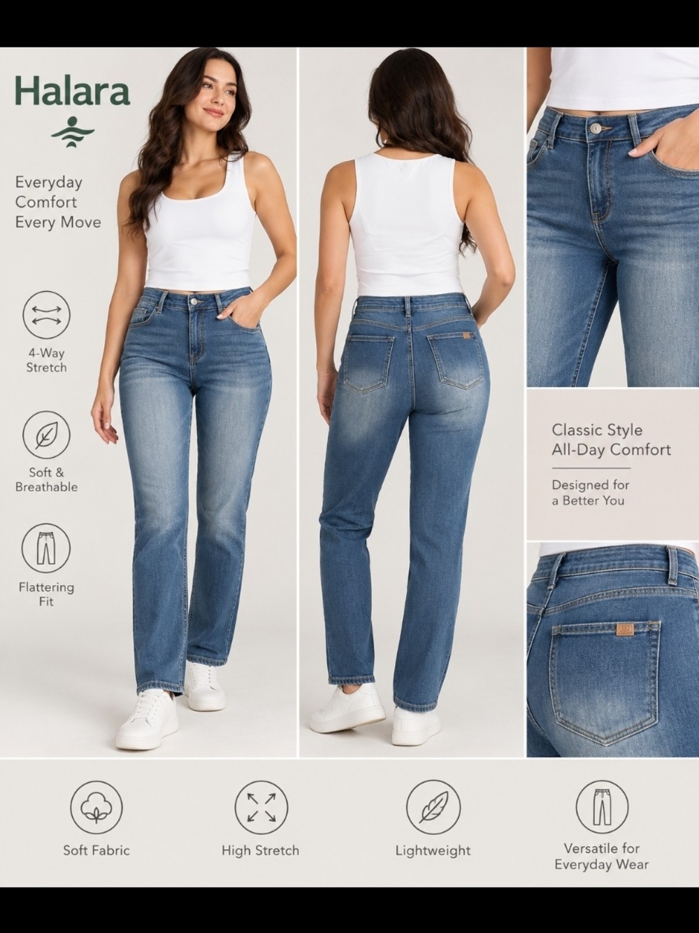 HALARA Medium Blue Straight-Leg Jeans Size XL